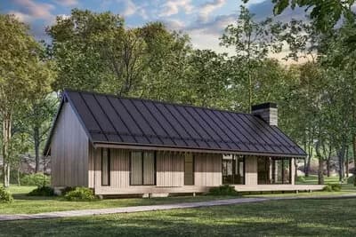 2 Bedroom Cabin Home Plan with Two Island Kitchen and Wrap Around Porch- 1488 Sq Ft