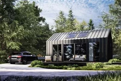 1-Bed Contemporary Cabin Home Plan with Vaulted Ceilings - 300 Sq Ft