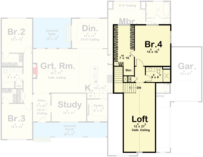 Plan 623337DJ: 4 Bed New American Craftsman Home Plan with Split Beds and Study - 3407 Sq Ft - Floor Plan - 2nd Floor - Country, Craftsman, Modern Farmhouse, New American