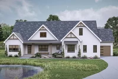 4 Bed New American Craftsman Home Plan with Split Beds and Study - 3407 Sq Ft