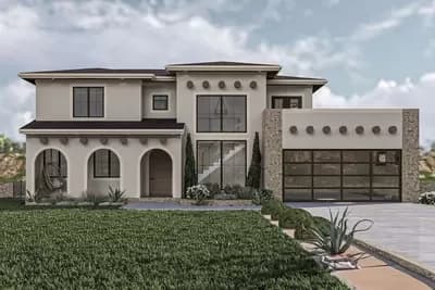 2-Story Mediterranean Home Plan with Upstairs Deck - 2743 Sq Ft
