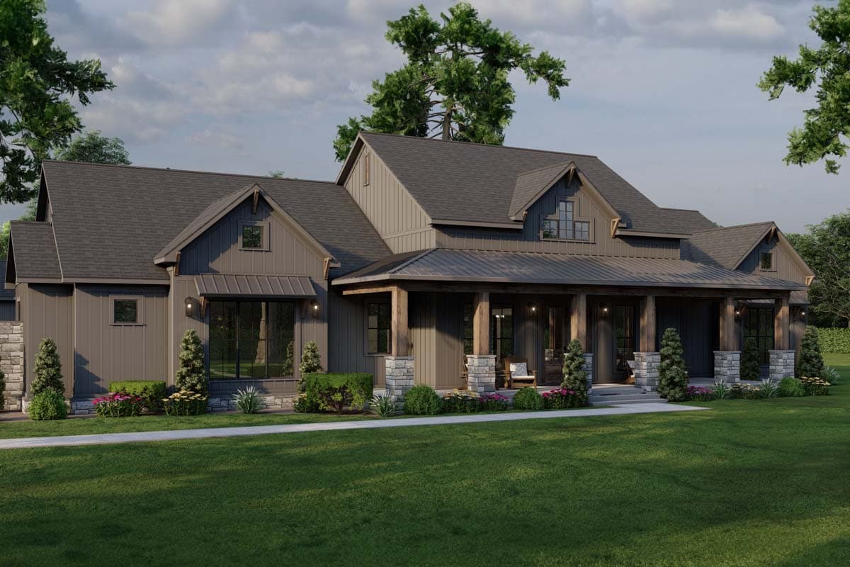 Plan 70881MK: 3-Bed Farmhouse Plan with 3-Car Garage and Bonus Level Above - 2564 Sq Ft - Image #4 - Country, Farmhouse, Modern Farmhouse, New American