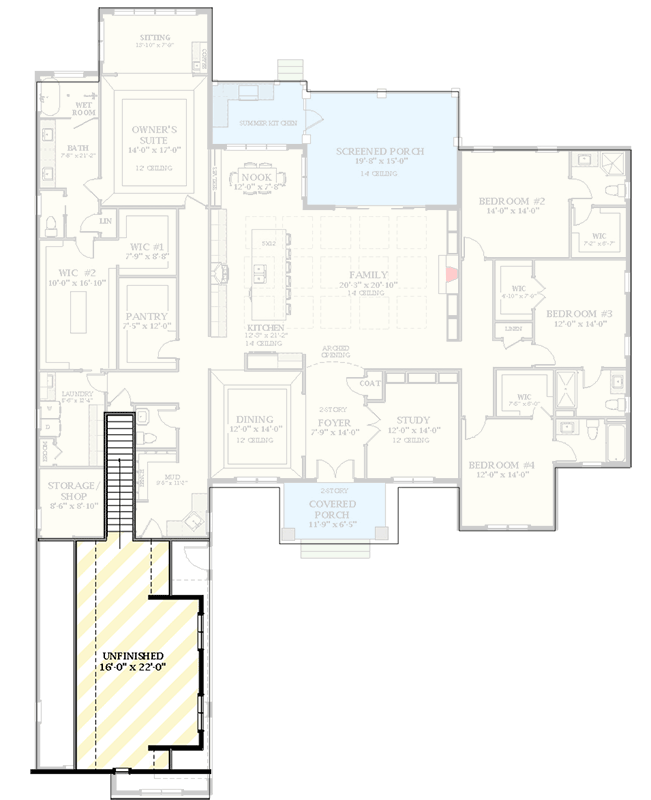 Plan 46515LA: 4-Bed Transitional House Plan with 3-Car Garage and Bonus Expansion Above - 3699 Sq Ft - Floor Plan - Bonus Level - European, Southern, Transitional