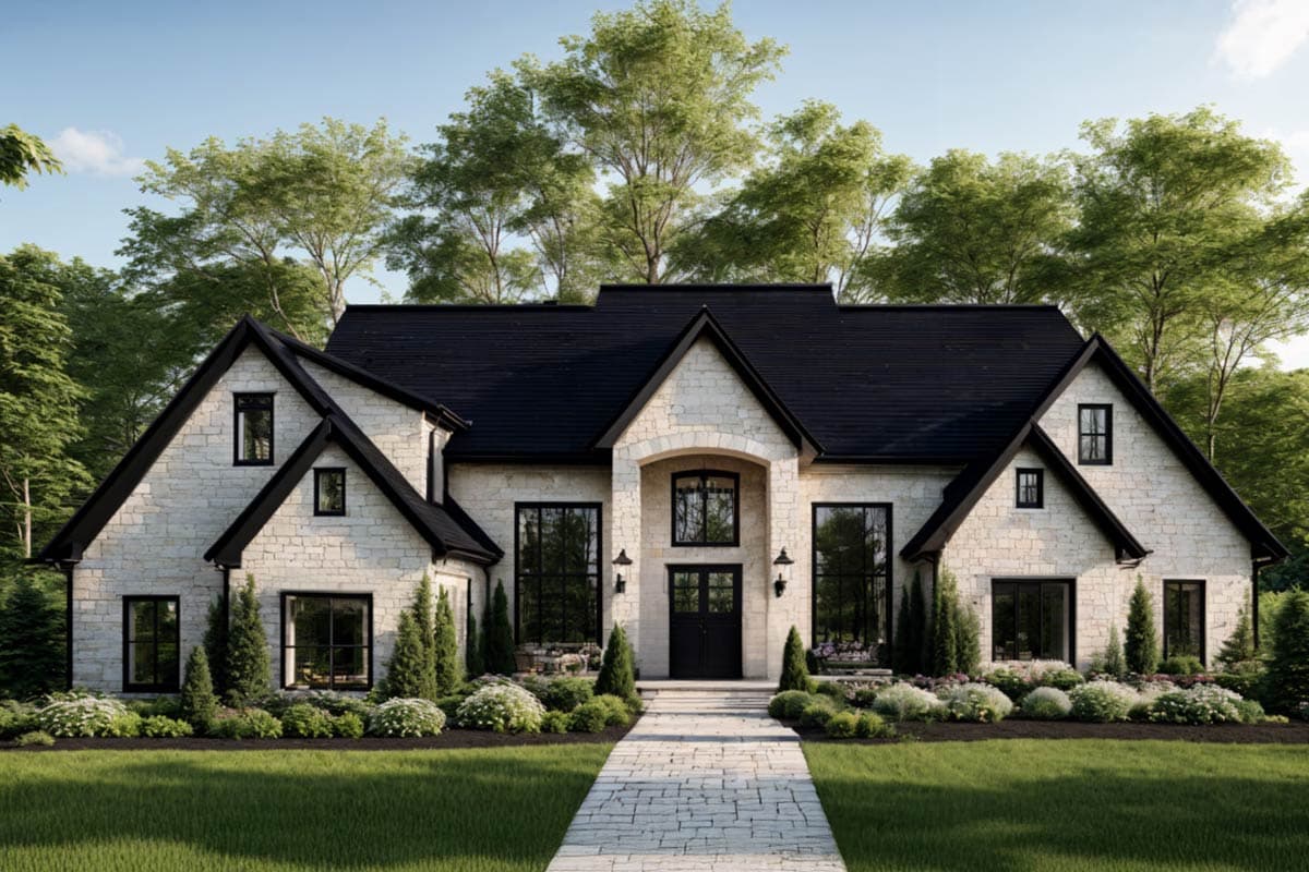 Plan 46515LA: 4-Bed Transitional House Plan with 3-Car Garage and Bonus Expansion Above - 3699 Sq Ft - Image #5 - European, Southern, Transitional