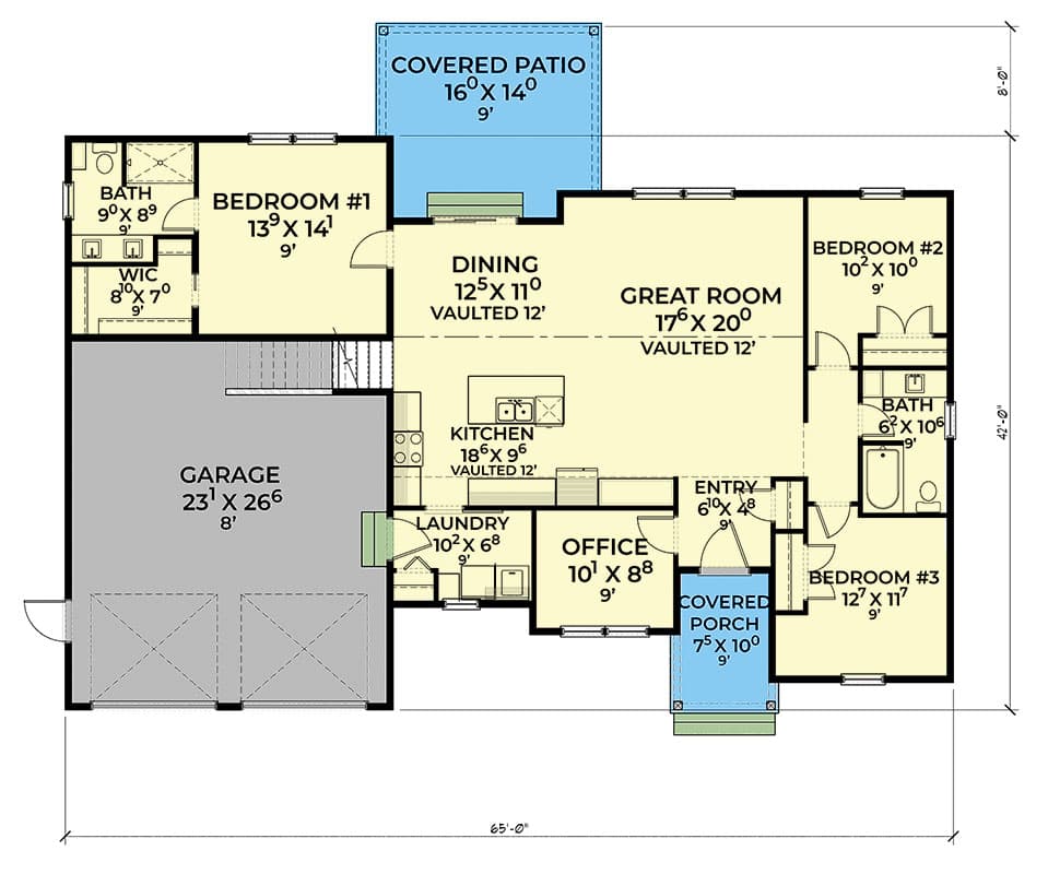 Plan 280205JWD: 3-Bed New American Home Plan with Open Concept and Bonus Above 3 Bedrooms - 2033 Sq Ft - Floor Plan - Main Level - Country, Mountain, New American
