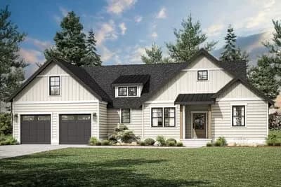 3-Bed New American Home Plan with Open Concept and Bonus Above 3 Bedrooms - 2033 Sq Ft