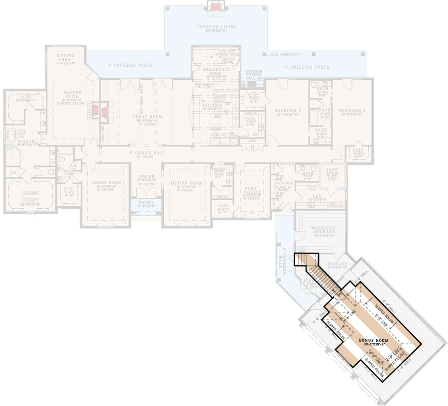 Plan 70882MK: 4-Bed European-Style Home Plan with Flex Room and an Angled 3 Car Garage - 4808 Sq Ft - Floor Plan - 2nd Floor - European, French Country, Traditional