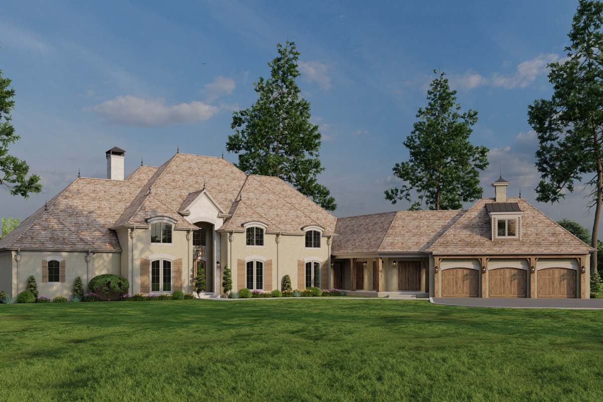 Plan 70882MK: 4-Bed European-Style Home Plan with Flex Room and an Angled 3 Car Garage - 4808 Sq Ft - Image #4 - European, French Country, Traditional