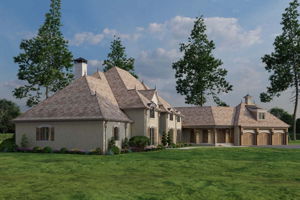 Plan 70882MK: 4-Bed European-Style Home Plan with Flex Room and an Angled 3 Car Garage - 4808 Sq Ft - Image #5 - European, French Country, Traditional