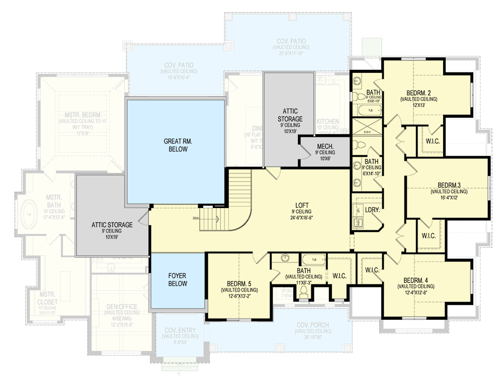 Plan 290182IY: 5 Bed Transitional House Plan with 4-Car Garage - 5244 Sq Ft - Floor Plan - 2nd Floor - European, Transitional
