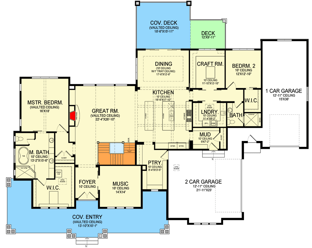 Plan 290183IY: 5 Bed Modern Farmhouse House Plan with 3-Car Garage - 6903 Sq Ft - Floor Plan - Main Level - Country, Modern Farmhouse