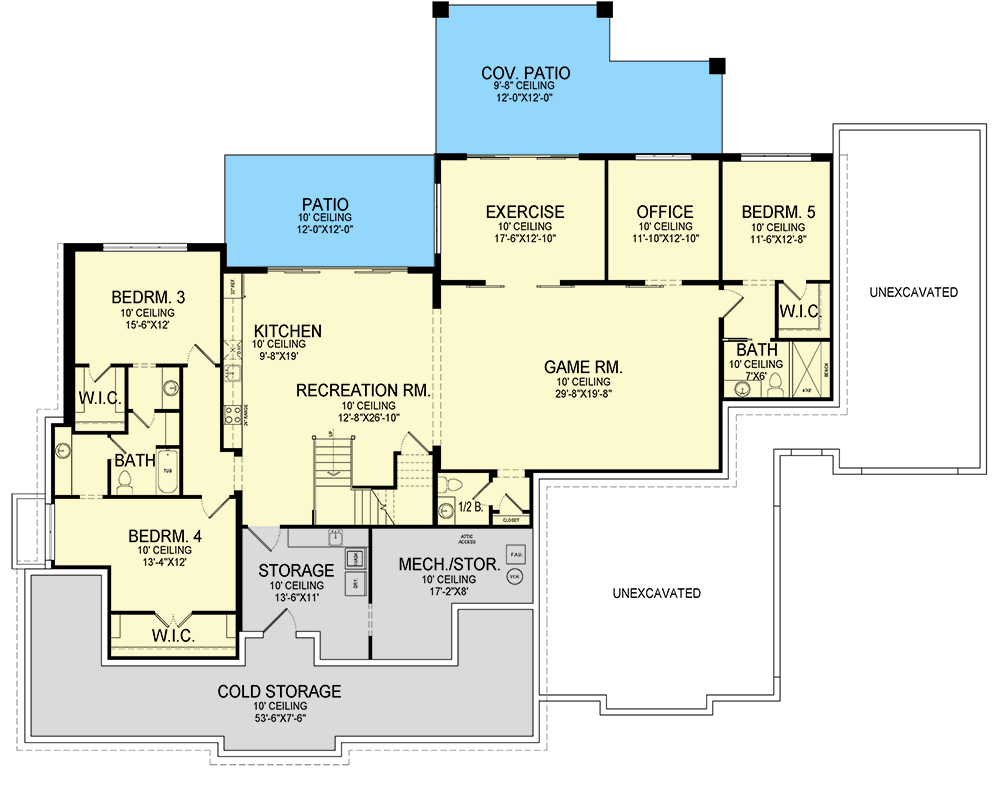 Plan 290183IY: 5 Bed Modern Farmhouse House Plan with 3-Car Garage - 6903 Sq Ft - Floor Plan - Lower Level - Country, Modern Farmhouse