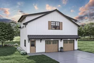 2-Story Barndominium-Style Carriage House Plan - 1009 Sq Ft