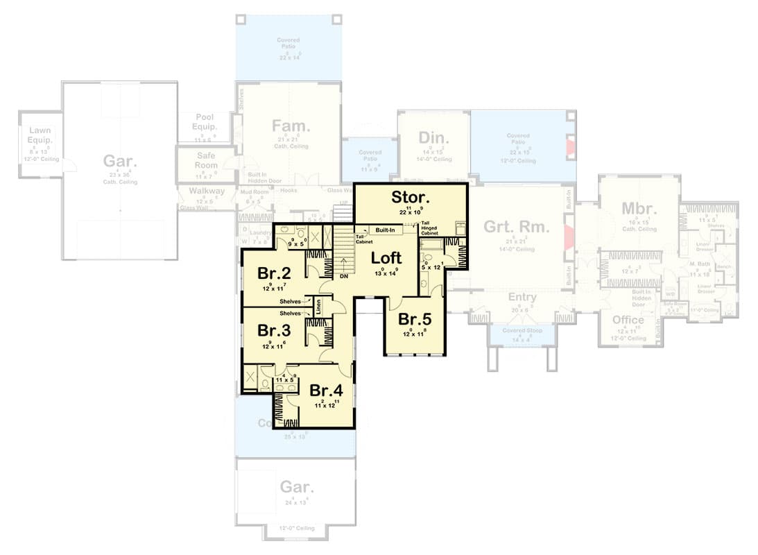 Plan 623340DJ: Transitional House Plan with 5 Bedrooms and a Safe Room - 4774 Sq Ft - Floor Plan - 2nd Floor - European, French Country, Transitional
