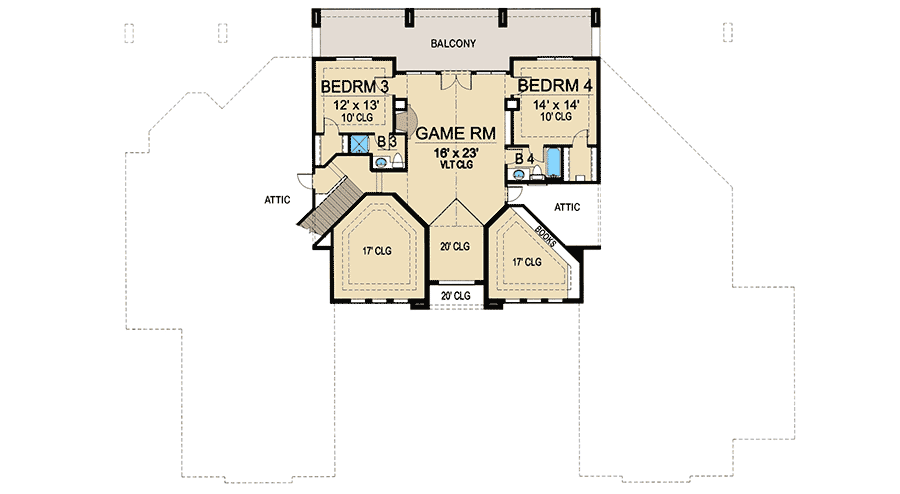 Plan 36127TX: 4-Bed House Plan with Elegant Motor Court and High Ceilings - Floor Plan - 2nd Floor - European, French Country, Mediterranean
