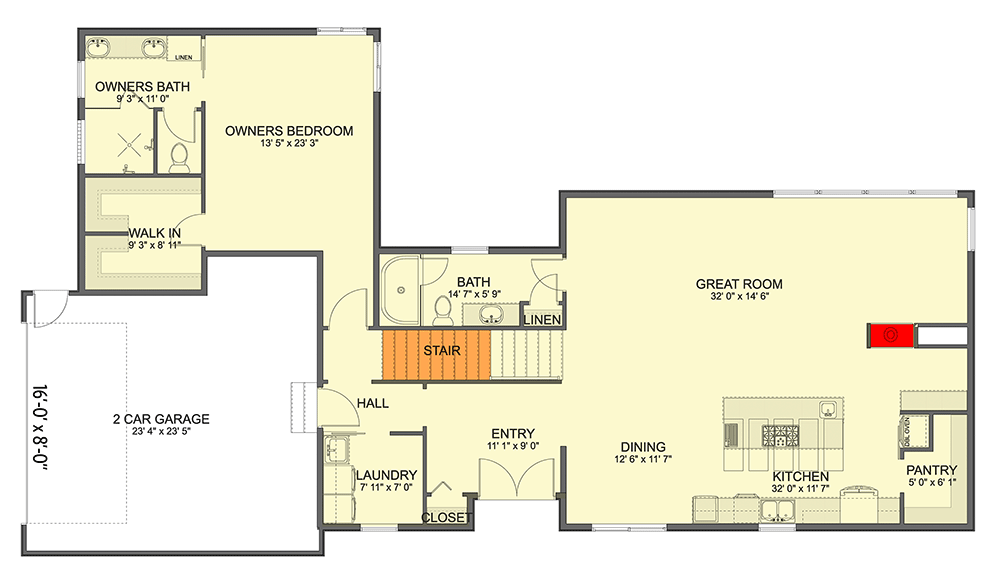 Plan 61498UT: 4-Bed Modern House Plan with 2-Car Garage - 2784 Sq Ft - Floor Plan - Main Level - Contemporary, Modern