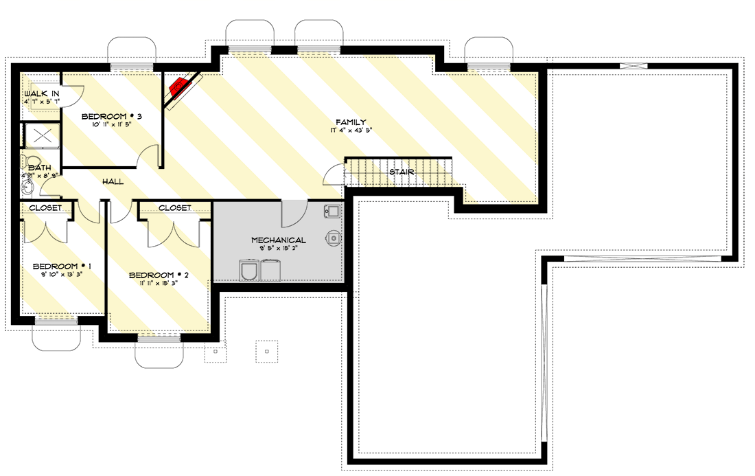 Plan 61499UT: One-Story Ranch House Plan with 3 Clustered Bedrooms - 1595 Sq Ft - Floor Plan - Optional Lower Level - Ranch, Traditional
