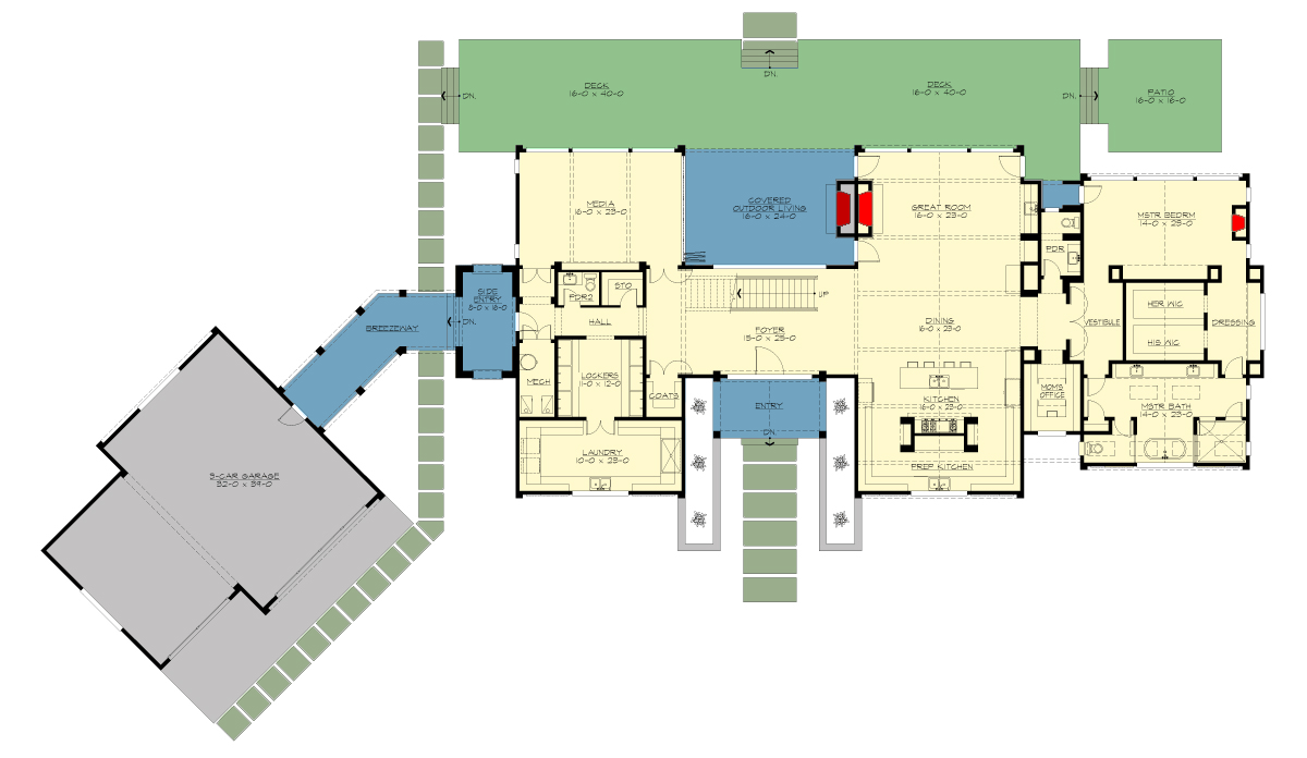 Plan 23965JD: Scandinavian-Inspired Modern House Plan with Flex Room and 3-Car Garage - 5185 Sq Ft - Floor Plan - Main Level - Contemporary, Modern, Northwest, Scandinavian