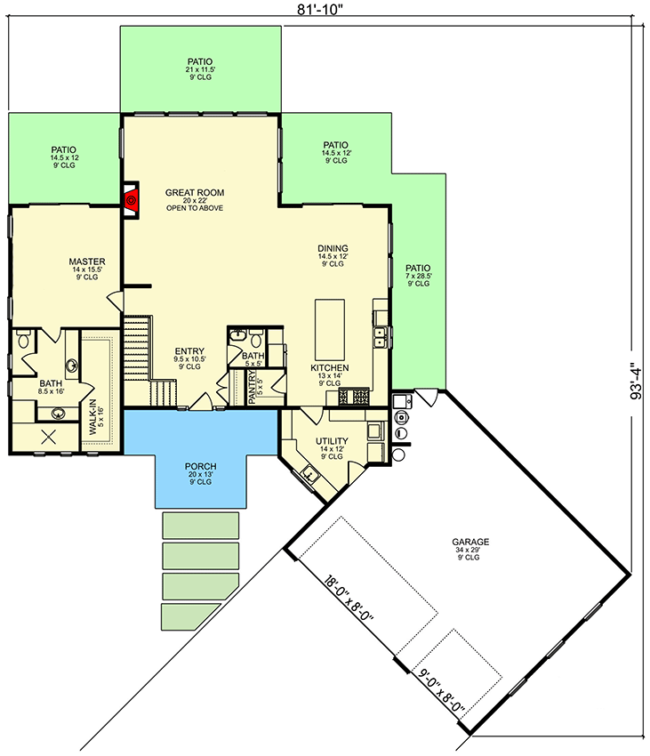 Plan 580073DFT: Mountain Craftsman House Plan with Angled 3-Car Garage - 2609 Sq Ft - Floor Plan - Main Level - Craftsman, Mountain, New American