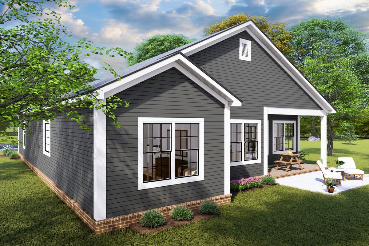 Plan 52342WM: Split Bedroom New American House Plan Cottage with 2-Car Garage - 1400 Sq Ft - Image #4 - Cottage, Country, New American, Traditional