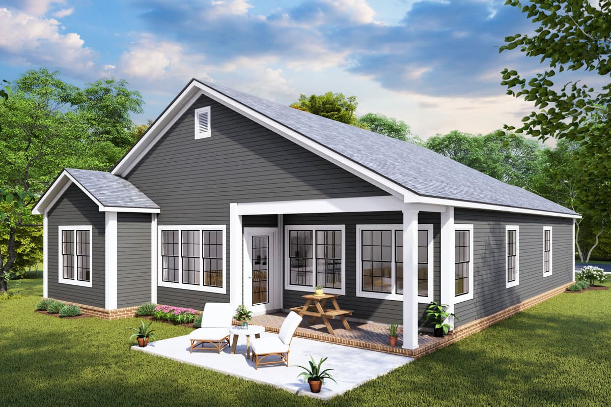 Plan 52342WM: Split Bedroom New American House Plan Cottage with 2-Car Garage - 1400 Sq Ft - Image #5 - Cottage, Country, New American, Traditional