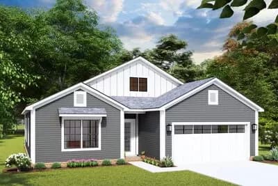 Split Bedroom New American House Plan Cottage with 2-Car Garage - 1400 Sq Ft