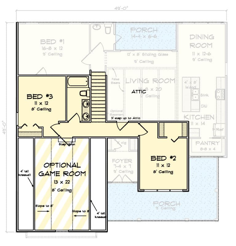 Plan 52343WM: 3-Bed Farmhouse House Plan with Bonus Game Room - 1983 Sq Ft - Floor Plan - 2nd Floor - Country, Farmhouse, Traditional