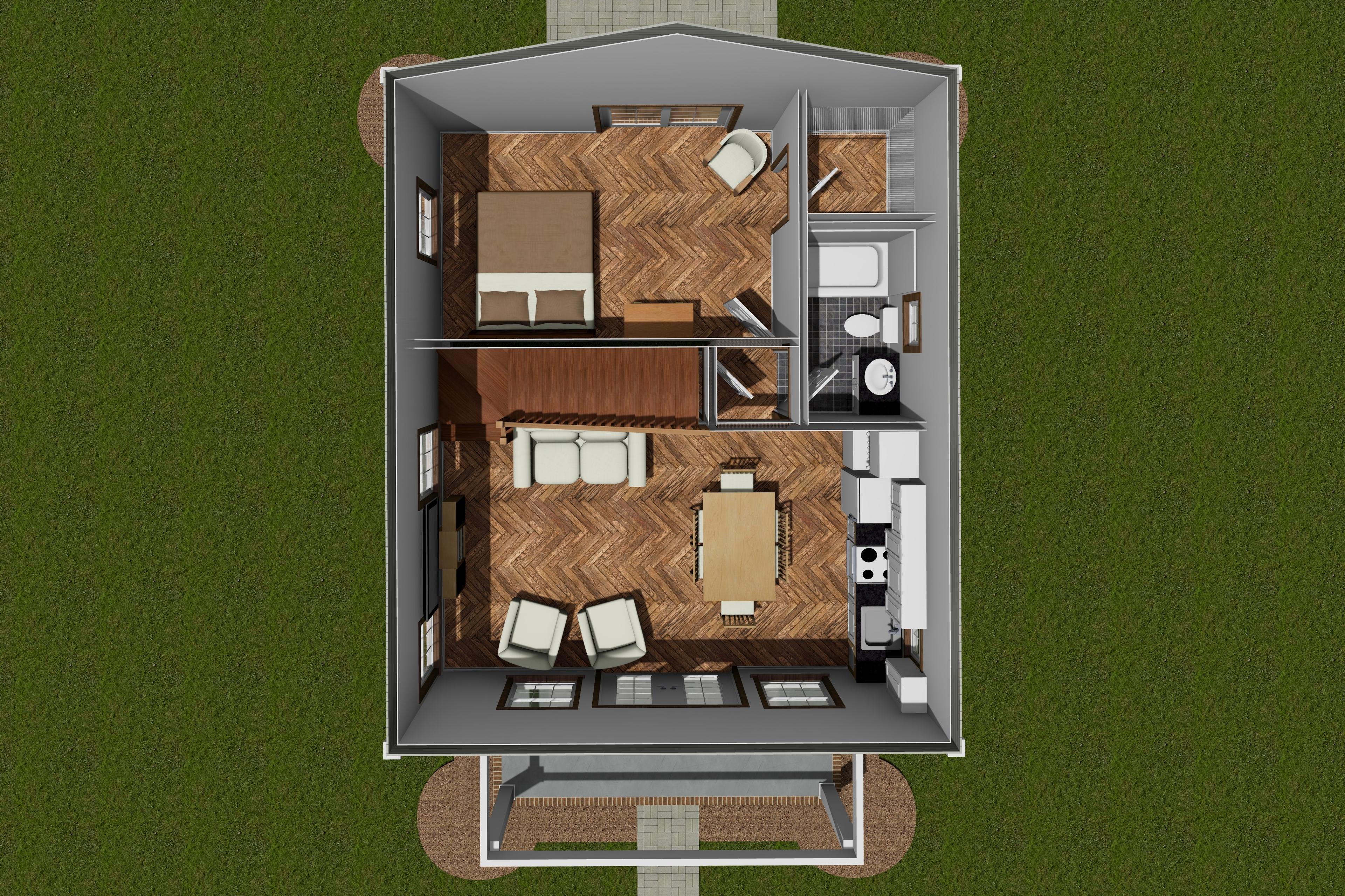 Plan 52345WM: 730 Square Foot Country House Plan with ADU or Rental Potential - Image #7 - Cabin, Cottage, Country