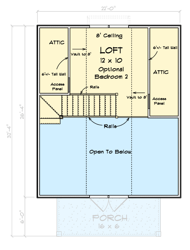 Plan 52345WM: 730 Square Foot Country House Plan with ADU or Rental Potential - Floor Plan - 2nd Floor - Cabin, Cottage, Country