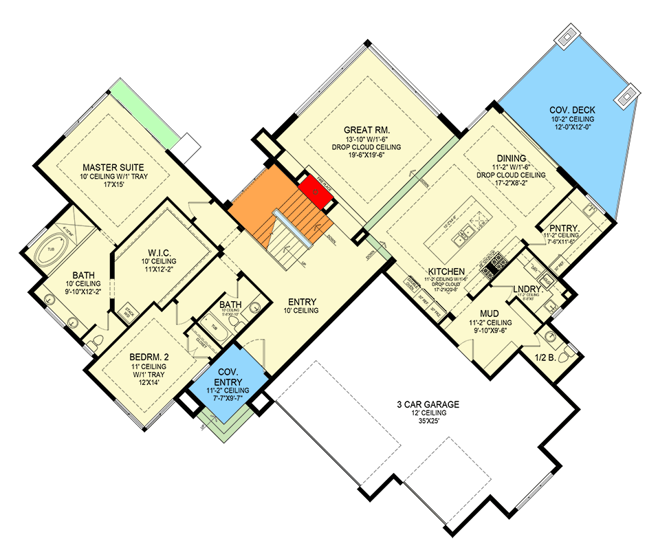 Plan 290184IY: Modern House Plan with Upstairs Reading Nook with Fireplace - 4036 Sq Ft - Floor Plan - Main Level - Mid Century Modern, Modern, Mountain