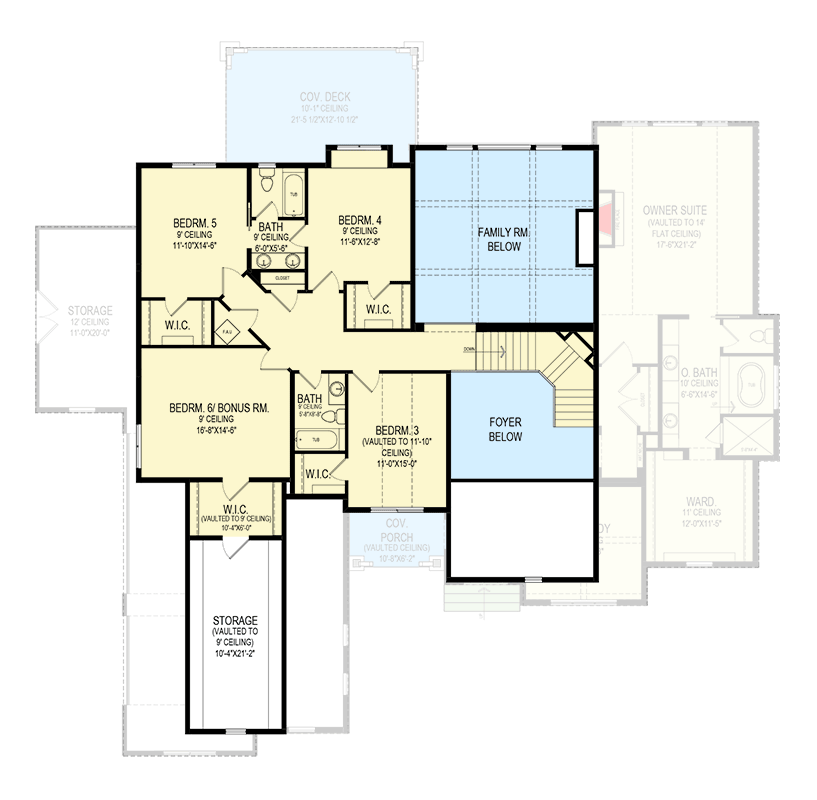 Plan 290186IY: Transitional House Plan with Two Living Levels and Lower Level Expansion - 4014 Sq Ft - Floor Plan - 2nd Floor - European, Transitional