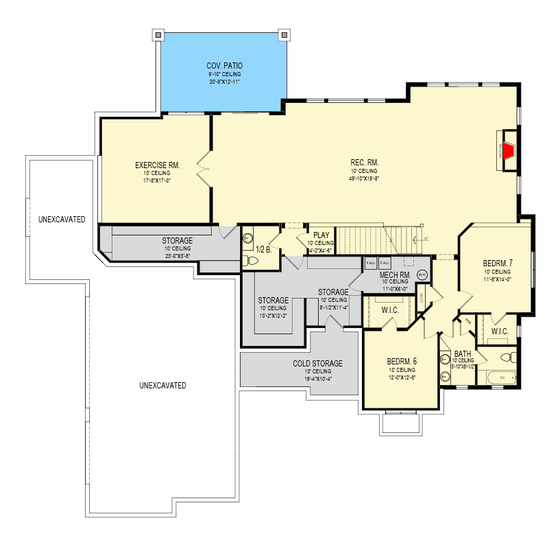 Plan 290186IY: Transitional House Plan with Two Living Levels and Lower Level Expansion - 4014 Sq Ft - Floor Plan - Lower Level - European, Transitional