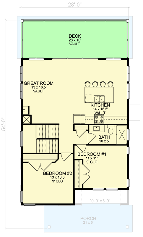 Plan 580074DFT: Modern Mountain Cabin with Bunk Room and Upstairs Common Living - 1493 Sq Ft - Floor Plan - 2nd Floor - Cabin, Modern, Mountain, Northwest