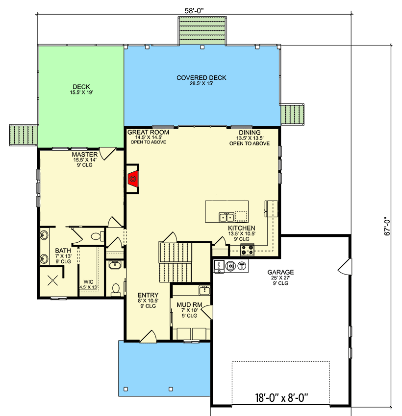 Plan 580076DFT: Three Bedroom Craftsman House Plan with Two Story Great ...