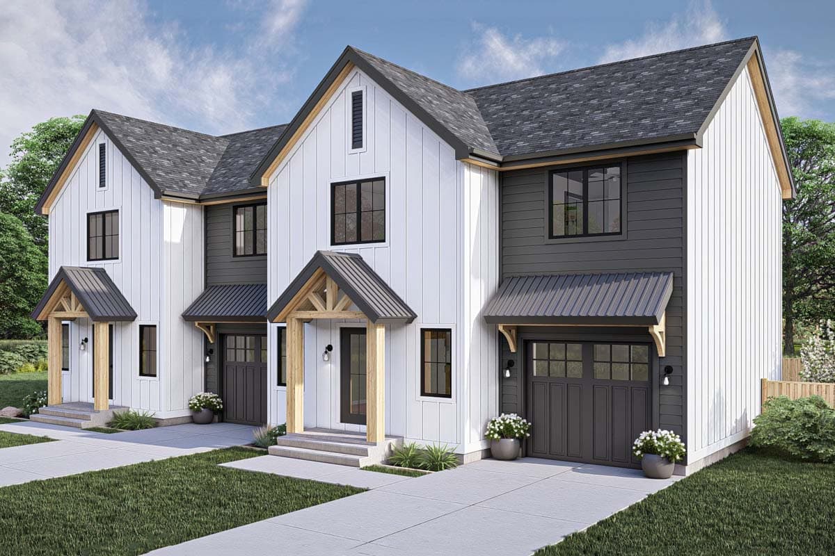 Plan 623342DJ: Duplex House Plan with Side-By-Side 3-Bedroom Units - 1277 Sq Ft Each - Image #17 - Modern Farmhouse, New American, Traditional