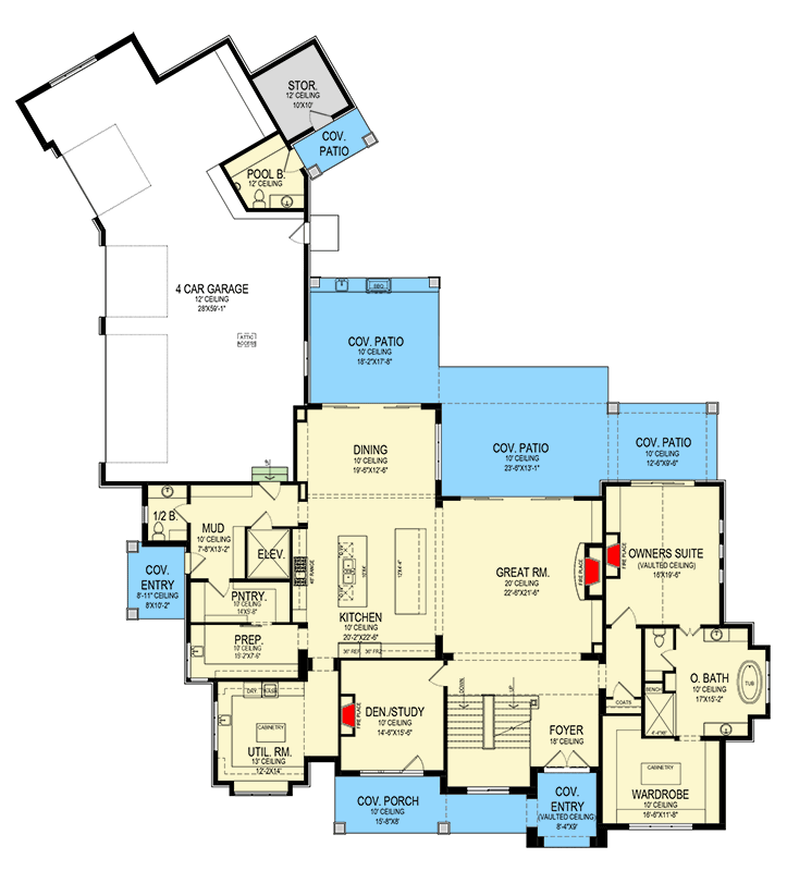 Plan 290187IY: Transitional House Plan with Elevator and Lower Level Expansion - 5832 Sq Ft - Floor Plan - Main Level - European, Southern, Transitional