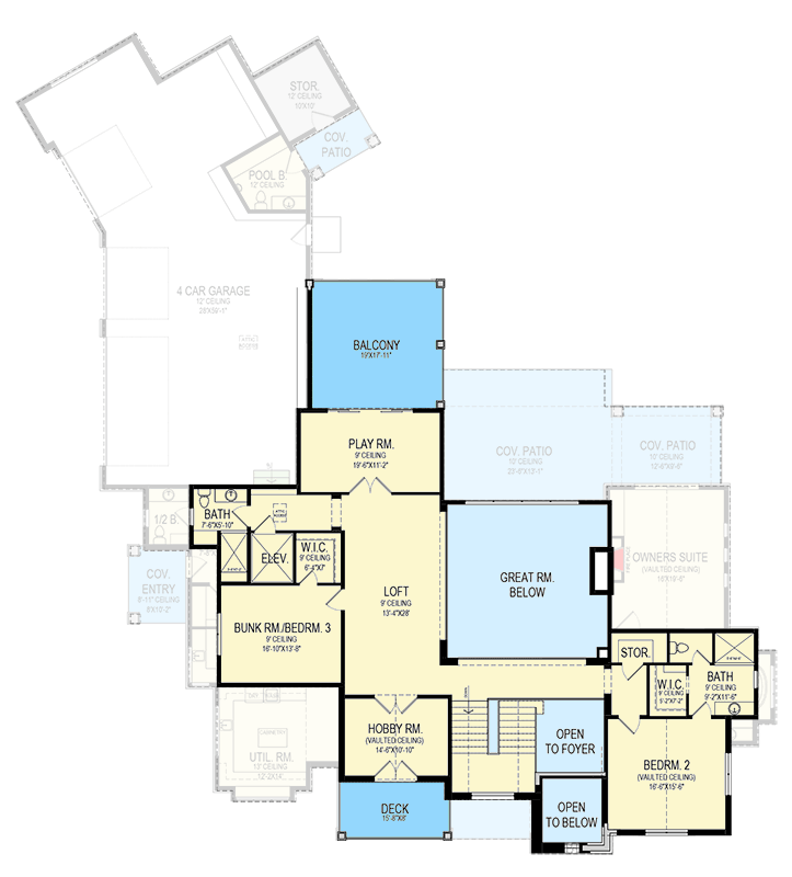 Plan 290187IY: Transitional House Plan with Elevator and Lower Level Expansion - 5832 Sq Ft - Floor Plan - 2nd Floor - European, Southern, Transitional