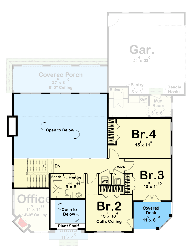 Plan 623343DJ: 2-Story Victorian Home Plan with Two Story Great Room and Office - 2433 Sq Ft - Floor Plan - 2nd Floor - Cottage, European, Transitional, Victorian