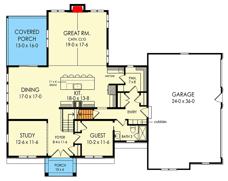 Plan 790156GLV: 2-Story Craftsman Home Plan with Main Level Guest Suite - 3094 Sq Ft - Floor Plan - Main Level - Country, Craftsman, Mountain, New American, Northwest