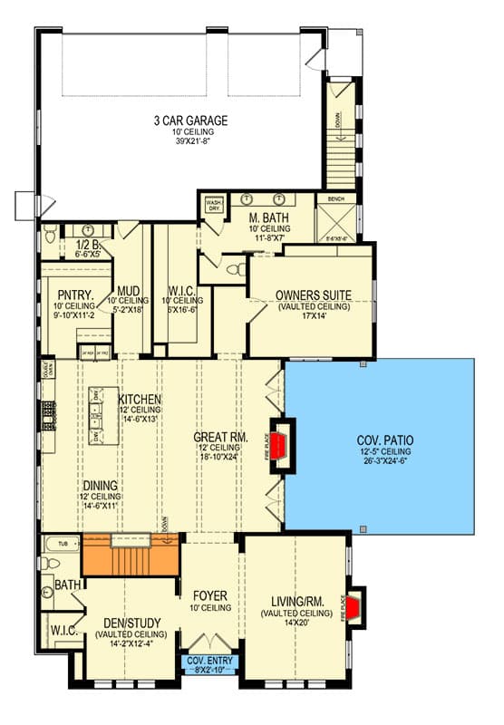Plan 290188IY: Multi-Generational-Ready Transitional House Plan - 2616 Sq Ft - Floor Plan - Main Level - European, Transitional