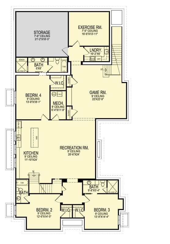 Plan 290188IY: Multi-Generational-Ready Transitional House Plan - 2616 Sq Ft - Floor Plan - Lower Level - European, Transitional