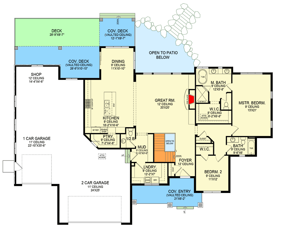 Plan 290190IY: One-Story Craftsman House Plan with Lower Level Expansion - 2195 Sq Ft - Floor Plan - Main Level