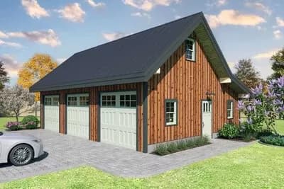 Rustic Saltbox-Style Timber-Framed 3-Car Garage - 1008 Sq Ft