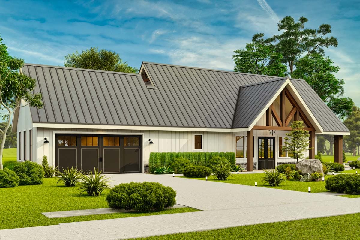 Plan 12332JL: 1-Story Barndominium-Style House Plan with Front and Side Porches - 1983 Sq Ft - Image #4 - Barndominium, Country, Mountain, Ranch, Rustic