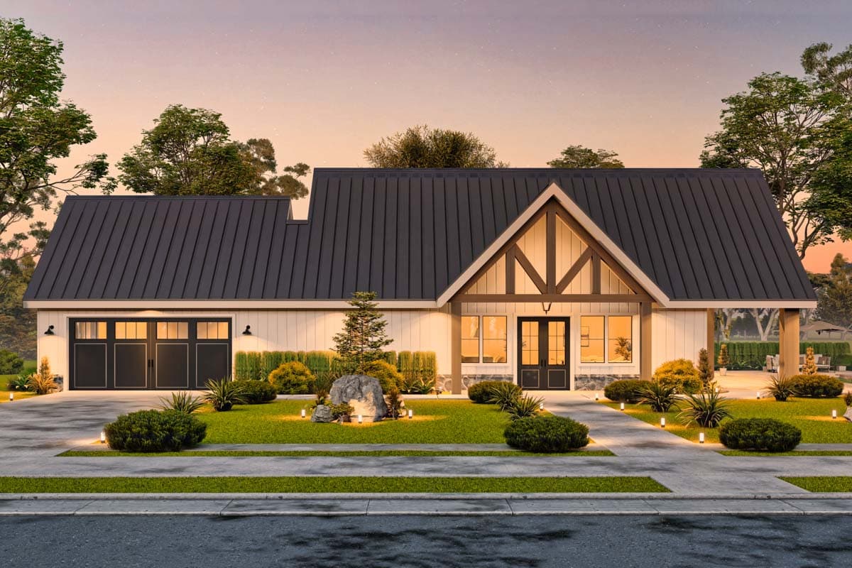 Plan 12332JL: 1-Story Barndominium-Style House Plan with Front and Side Porches - 1983 Sq Ft - Image #6 - Barndominium, Country, Mountain, Ranch, Rustic