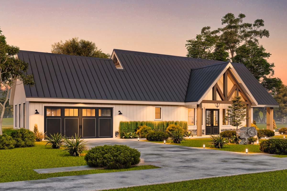 Plan 12332JL: 1-Story Barndominium-Style House Plan with Front and Side Porches - 1983 Sq Ft - Image #7 - Barndominium, Country, Mountain, Ranch, Rustic