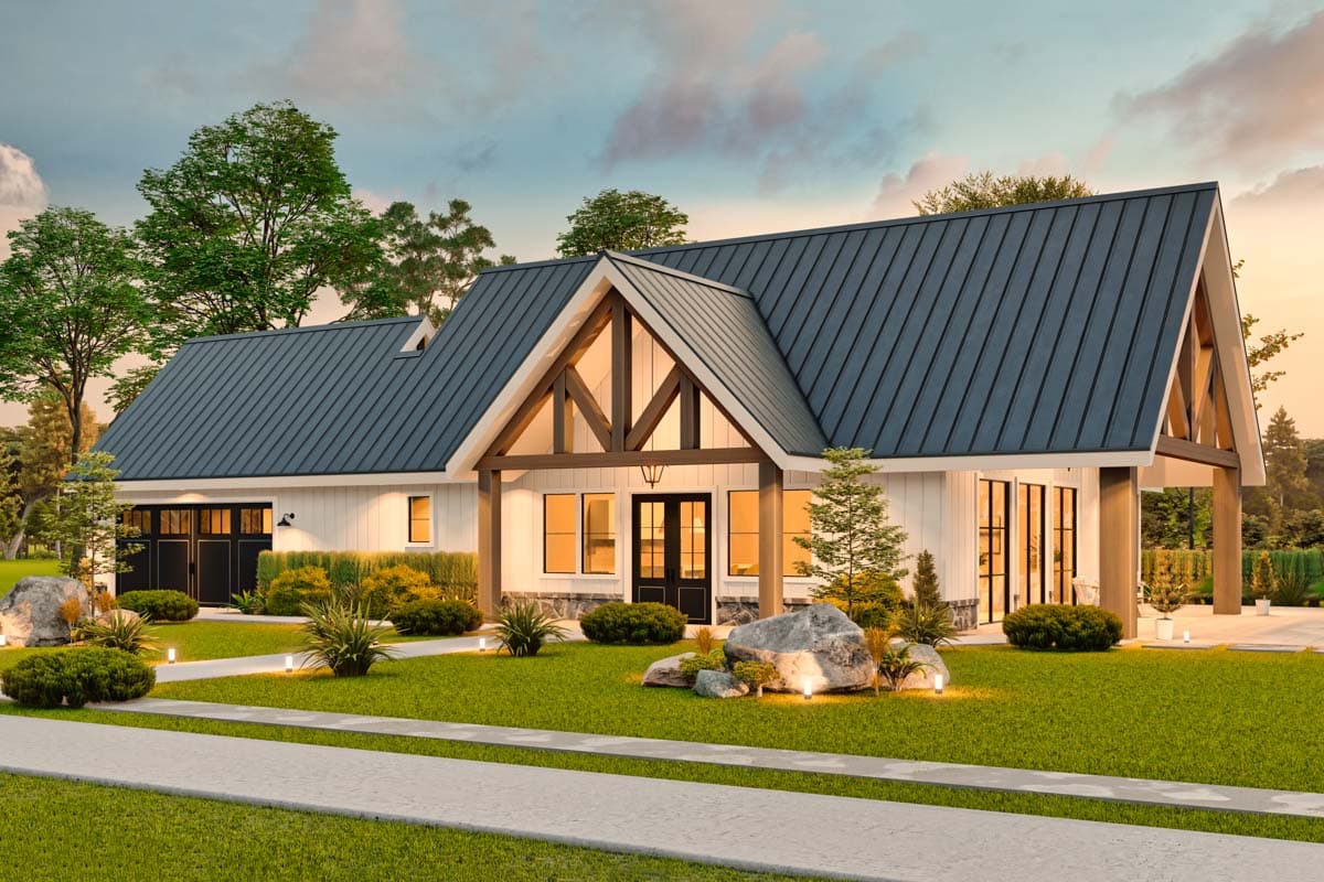 Plan 12332JL: 1-Story Barndominium-Style House Plan with Front and Side Porches - 1983 Sq Ft - Image #8 - Barndominium, Country, Mountain, Ranch, Rustic