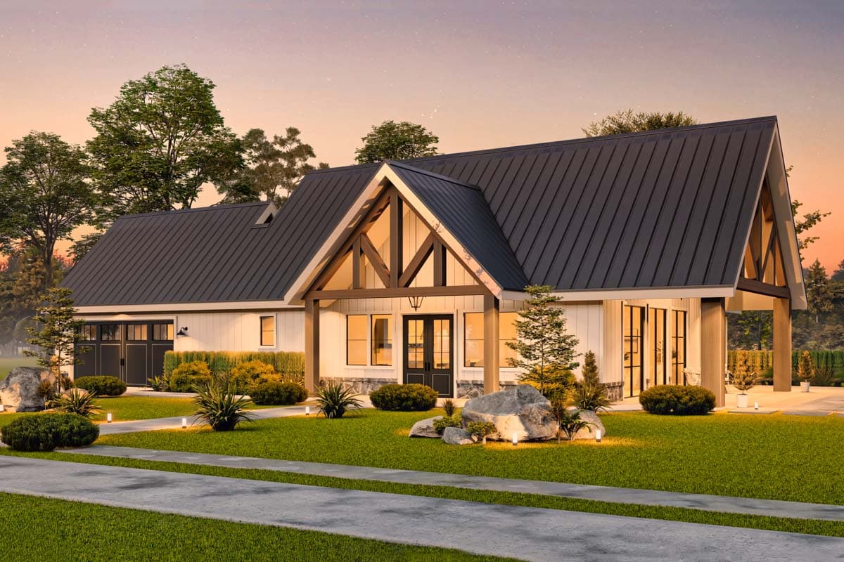 Plan 12332JL: 1-Story Barndominium-Style House Plan with Front and Side Porches - 1983 Sq Ft - Image #11 - Barndominium, Country, Mountain, Ranch, Rustic
