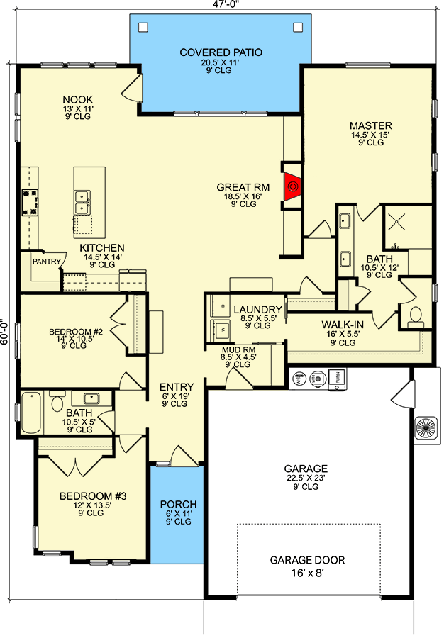 Plan 580081DFT: Craftsman Home Plan with Split Bed and Large Open Concept - 1894 Sq Ft - Floor Plan - Main Level - Country, Craftsman, Mountain, New American, Ranch