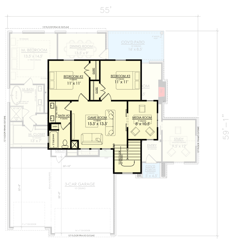 Plan 421554CHD: Modern Prairie-Style House Plan with 3 Beds and 3 Car Garage - 2335 Sq Ft - Floor Plan - 2nd Floor - Contemporary, Prairie